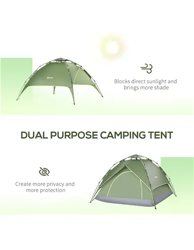 Outsunny 3 Man Camping Tent Automatic Pop Up Tent Portable Double Layer for Festival Hiking Family Travel Shelter