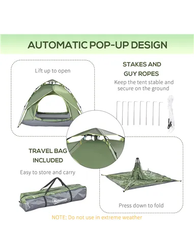 Outsunny 3 Man Camping Tent Automatic Pop Up Tent Portable Double Layer for Festival Hiking Family Travel Shelter