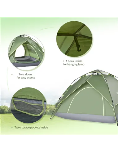 Outsunny 3 Man Camping Tent Automatic Pop Up Tent Portable Double Layer for Festival Hiking Family Travel Shelter