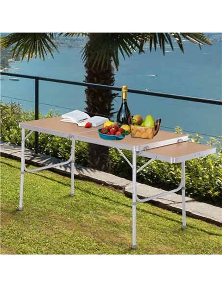 Outsunny Aluminium MDF-Top 4ft Folding Portable Outdoor Table Silver