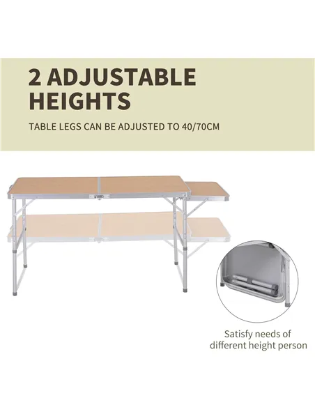 Outsunny Aluminium MDF-Top 4ft Folding Portable Outdoor Table Silver