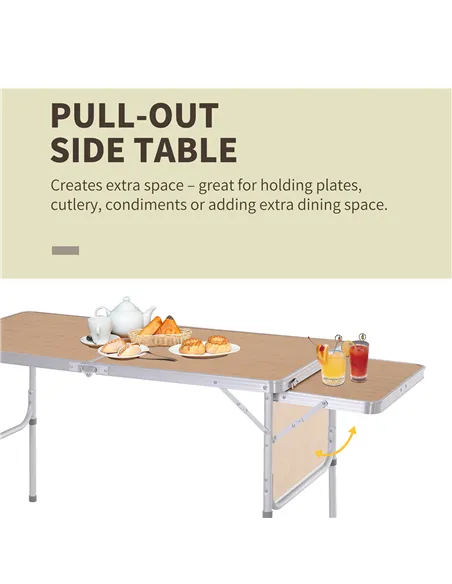 Outsunny Aluminium MDF-Top 4ft Folding Portable Outdoor Table Silver