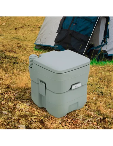 Outsunny 20L Portable Travel Mobile Toilet Outdoor Camping Handle WC with 2 Detachable Tanks & Push-button Operation, Grey