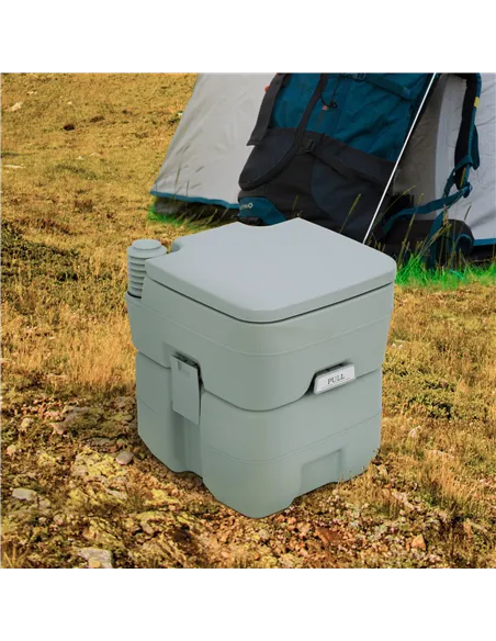 Outsunny 20L Portable Travel Mobile Toilet Outdoor Camping Handle WC with 2 Detachable Tanks & Push-button Operation, Grey