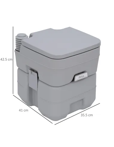 Outsunny 20L Portable Travel Mobile Toilet Outdoor Camping Handle WC with 2 Detachable Tanks & Push-button Operation, Grey