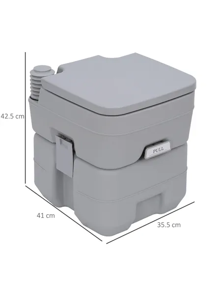 Outsunny 20L Portable Travel Mobile Toilet Outdoor Camping Handle WC with 2 Detachable Tanks & Push-button Operation, Grey