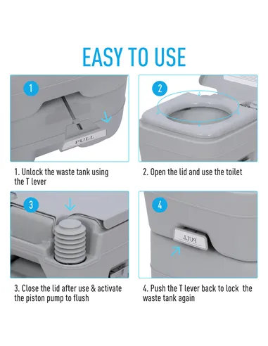 Outsunny 20L Portable Travel Mobile Toilet Outdoor Camping Handle WC with 2 Detachable Tanks & Push-button Operation, Grey