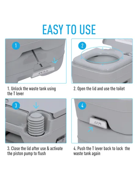 Outsunny 20L Portable Travel Mobile Toilet Outdoor Camping Handle WC with 2 Detachable Tanks & Push-button Operation, Grey