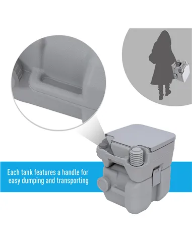 Outsunny 20L Portable Travel Mobile Toilet Outdoor Camping Handle WC with 2 Detachable Tanks & Push-button Operation, Grey