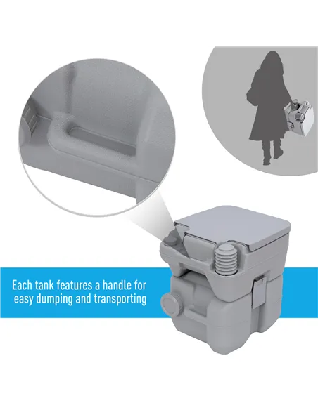 Outsunny 20L Portable Travel Mobile Toilet Outdoor Camping Handle WC with 2 Detachable Tanks & Push-button Operation, Grey