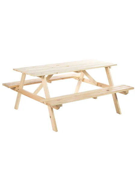 Outsunny 6 Seater Wooden Picnic Table Bench for Outdoor Garden or Patio with Parasol Cutout 150 cm Natural Wood Finish