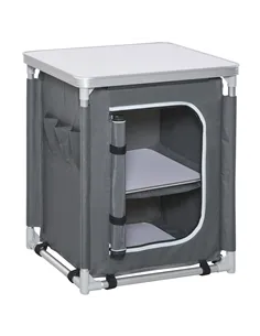 Outsunny 2-Shelf Camping Cupboard Camping Kitchen Station Cook Table Aluminum, Storage Organiser for BBQ Party Picnics Backyards