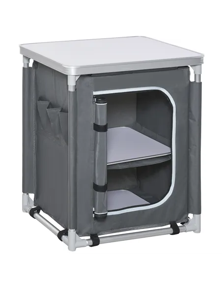 Outsunny 2-Shelf Camping Cupboard Camping Kitchen Station Cook Table Aluminum, Storage Organiser for BBQ Party Picnics Backyards