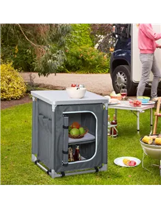 Outsunny 2-Shelf Camping Cupboard Camping Kitchen Station Cook Table Aluminum, Storage Organiser for BBQ Party Picnics Backyards 2