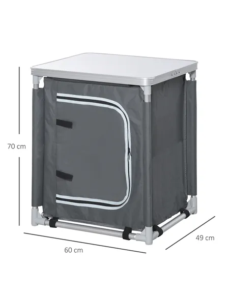 Outsunny 2-Shelf Camping Cupboard Camping Kitchen Station Cook Table Aluminum, Storage Organiser for BBQ Party Picnics Backyards