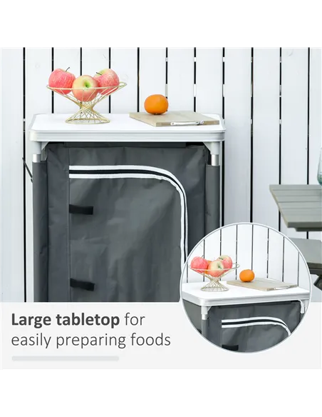 Outsunny 2-Shelf Camping Cupboard Camping Kitchen Station Cook Table Aluminum, Storage Organiser for BBQ Party Picnics Backyards