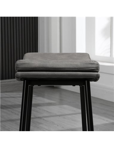 HOMCOM Breakfast Bar Stools Set of 2, Microfibre Upholstered Barstools, Industrial Bar Chairs with Curved Seat and Steel Frame f