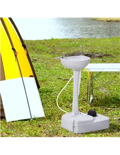Outsunny 17L Camping Portable Handwash Sink w/ Towel Holder & Soap Dispenser Rolling Wheels Outdoor Drainage Equipment 2