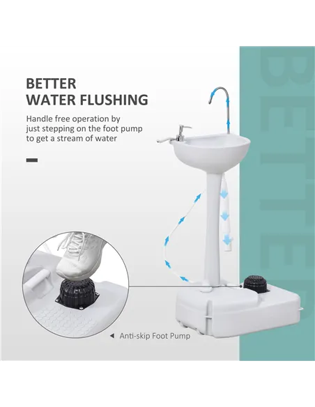 Outsunny 17L Camping Portable Handwash Sink w/ Towel Holder & Soap Dispenser Rolling Wheels Outdoor Drainage Equipment