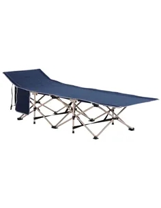 Outsunny Single Person Camping Bed Folding Cot Outdoor Patio Portable Military Sleeping Bed Travel Guest Leisure Fishing with Si