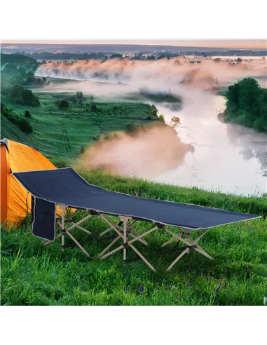 Outsunny Single Person Camping Bed Folding Cot Outdoor Patio Portable Military Sleeping Bed Travel Guest Leisure Fishing with Si