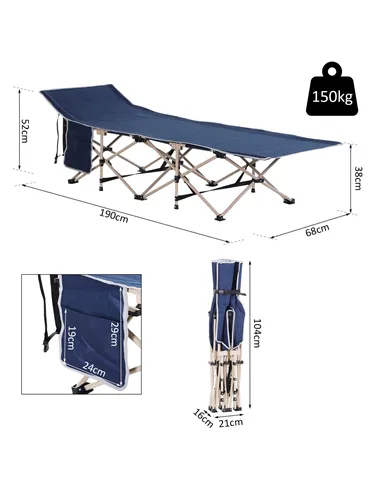 Outsunny Single Person Camping Bed Folding Cot Outdoor Patio Portable Military Sleeping Bed Travel Guest Leisure Fishing with Si