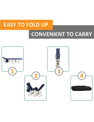 Outsunny Single Person Camping Bed Folding Cot Outdoor Patio Portable Military Sleeping Bed Travel Guest Leisure Fishing with Si