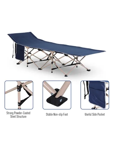 Outsunny Single Person Camping Bed Folding Cot Outdoor Patio Portable Military Sleeping Bed Travel Guest Leisure Fishing with Si