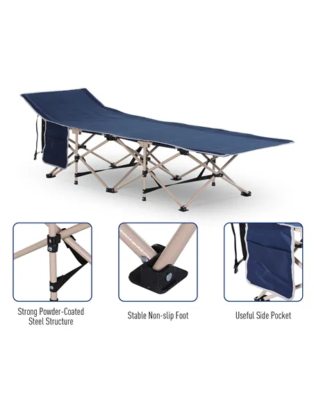 Outsunny Single Person Camping Bed Folding Cot Outdoor Patio Portable Military Sleeping Bed Travel Guest Leisure Fishing with Si