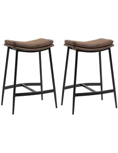 HOMCOM Breakfast Bar Stools Set of 2, Microfibre Upholstered Barstools, Industrial Bar Chairs with Curved Seat and Steel Frame f