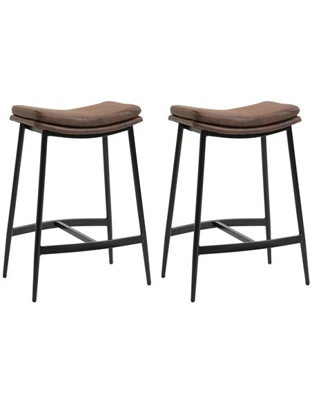 HOMCOM Breakfast Bar Stools Set of 2, Microfibre Upholstered Barstools, Industrial Bar Chairs with Curved Seat and Steel Frame f