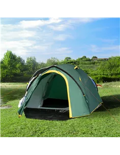 Outsunny Dome Tent for 2 Person Camping Tent with Large Windows, Waterproof Green and Yellow 2