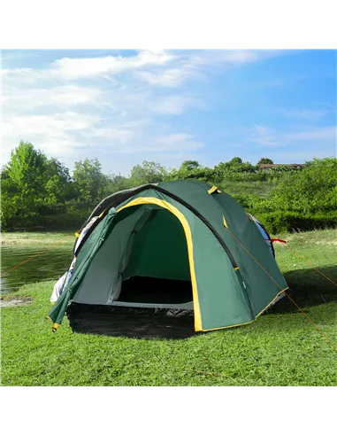 Outsunny Dome Tent for 2 Person Camping Tent with Large Windows, Waterproof Green and Yellow
