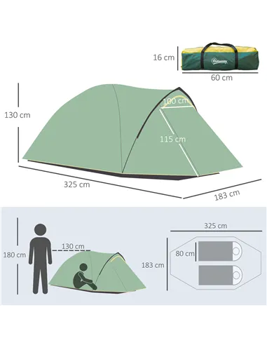 Outsunny Dome Tent for 2 Person Camping Tent with Large Windows, Waterproof Green and Yellow