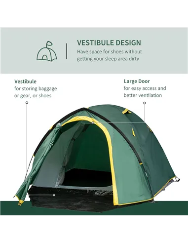 Outsunny Dome Tent for 2 Person Camping Tent with Large Windows, Waterproof Green and Yellow