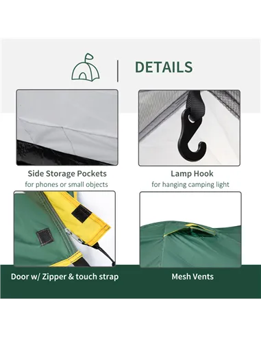 Outsunny Dome Tent for 2 Person Camping Tent with Large Windows, Waterproof Green and Yellow