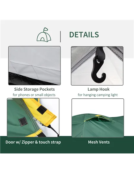 Outsunny Dome Tent for 2 Person Camping Tent with Large Windows, Waterproof Green and Yellow