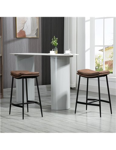 HOMCOM Breakfast Bar Stools Set of 2, Microfibre Upholstered Barstools, Industrial Bar Chairs with Curved Seat and Steel Frame f