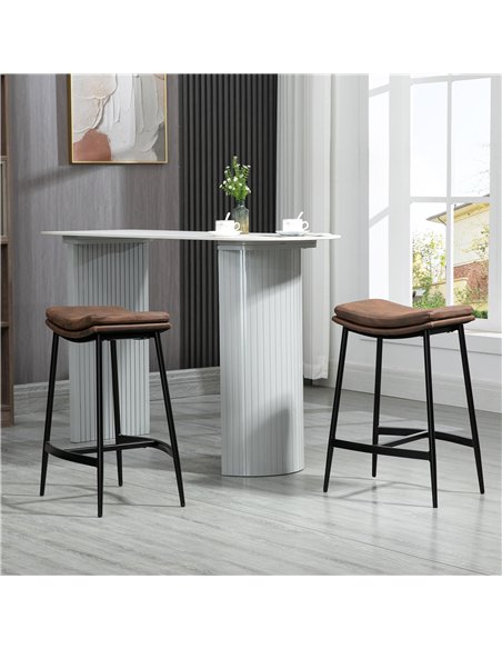 HOMCOM Breakfast Bar Stools Set of 2, Microfibre Upholstered Barstools, Industrial Bar Chairs with Curved Seat and Steel Frame f