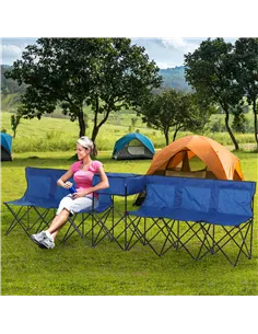 Outsunny 6 Seat Folding Sports Bench Portable Sports Team Bench Spectator Chair with Cooler Bag and Carrying Bag for Outdoor Pic 2
