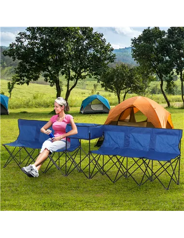 Outsunny 6 Seat Folding Sports Bench Portable Sports Team Bench Spectator Chair with Cooler Bag and Carrying Bag for Outdoor Pic