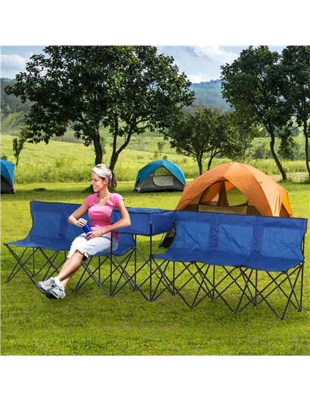 Outsunny 6 Seat Folding Sports Bench Portable Sports Team Bench Spectator Chair with Cooler Bag and Carrying Bag for Outdoor Pic