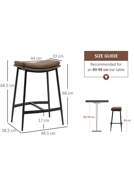 HOMCOM Breakfast Bar Stools Set of 2, Microfibre Upholstered Barstools, Industrial Bar Chairs with Curved Seat and Steel Frame f