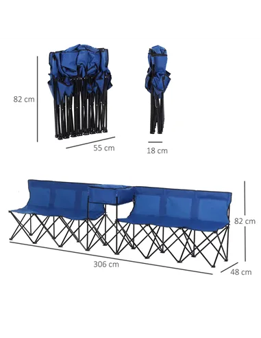 Outsunny 6 Seat Folding Sports Bench Portable Sports Team Bench Spectator Chair with Cooler Bag and Carrying Bag for Outdoor Pic