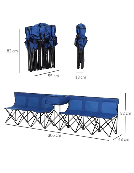 Outsunny 6 Seat Folding Sports Bench Portable Sports Team Bench Spectator Chair with Cooler Bag and Carrying Bag for Outdoor Pic