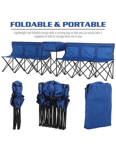 Outsunny 6 Seat Folding Sports Bench Portable Sports Team Bench Spectator Chair with Cooler Bag and Carrying Bag for Outdoor Pic
