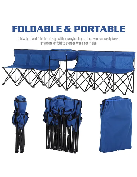 Outsunny 6 Seat Folding Sports Bench Portable Sports Team Bench Spectator Chair with Cooler Bag and Carrying Bag for Outdoor Pic