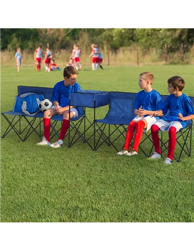 Outsunny 6 Seat Folding Sports Bench Portable Sports Team Bench Spectator Chair with Cooler Bag and Carrying Bag for Outdoor Pic