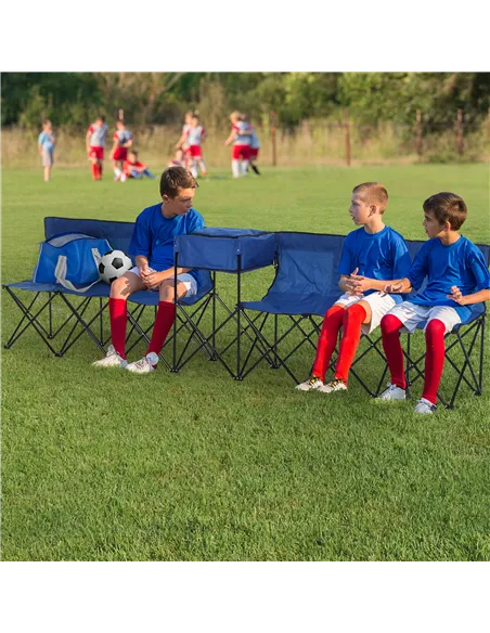 Outsunny 6 Seat Folding Sports Bench Portable Sports Team Bench Spectator Chair with Cooler Bag and Carrying Bag for Outdoor Pic