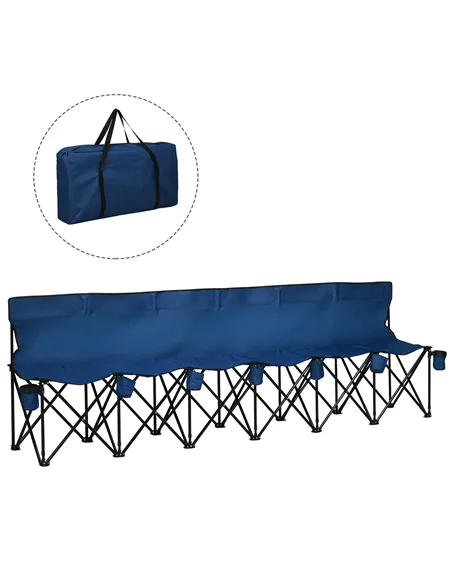 Outsunny 6 Seater Folding Camping Chair with Cup Holder & Carry Bag - Blue